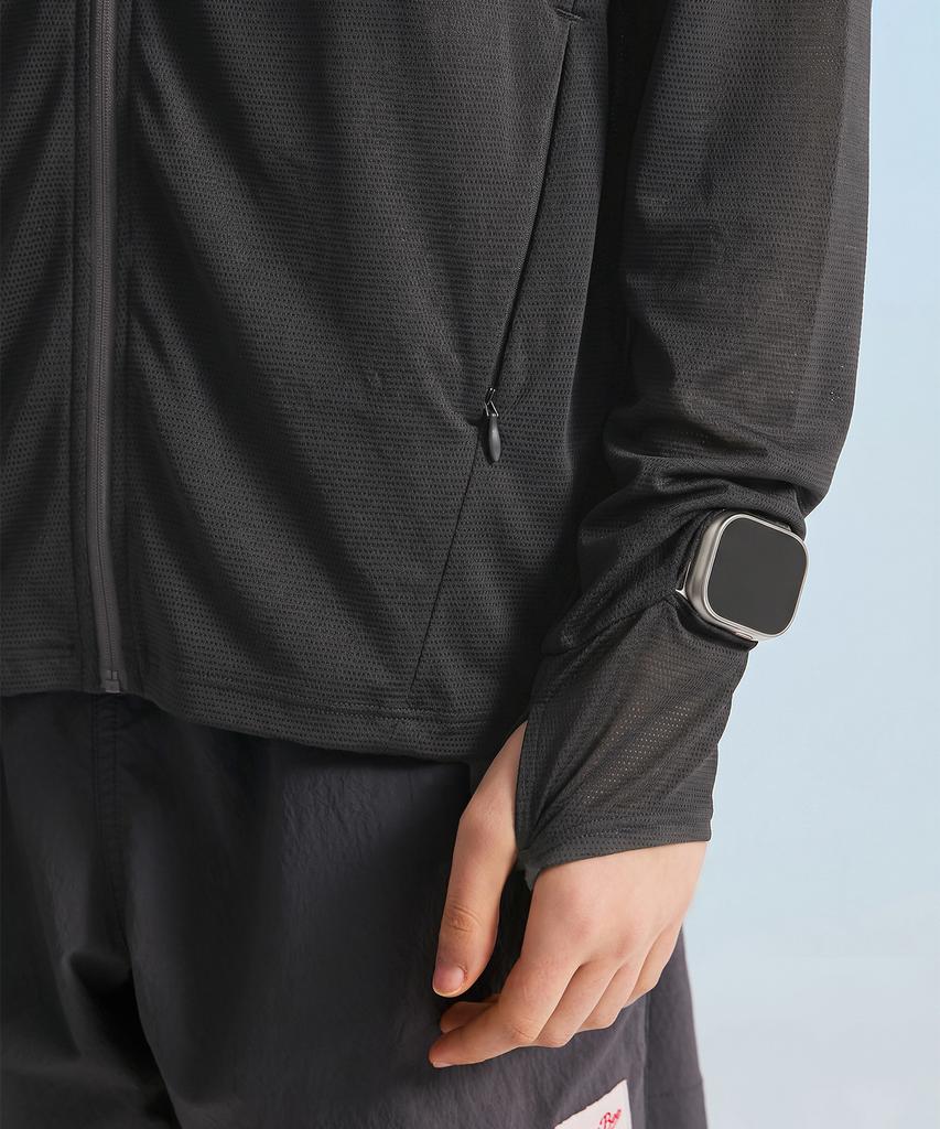 Leijibi Tech Flow Hydro Performance Loose Fit Hooded Zip-Up Rash Guard W Charcoal