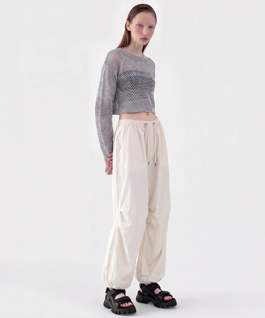CUTZ Tone Mix Crop Mesh Pullover