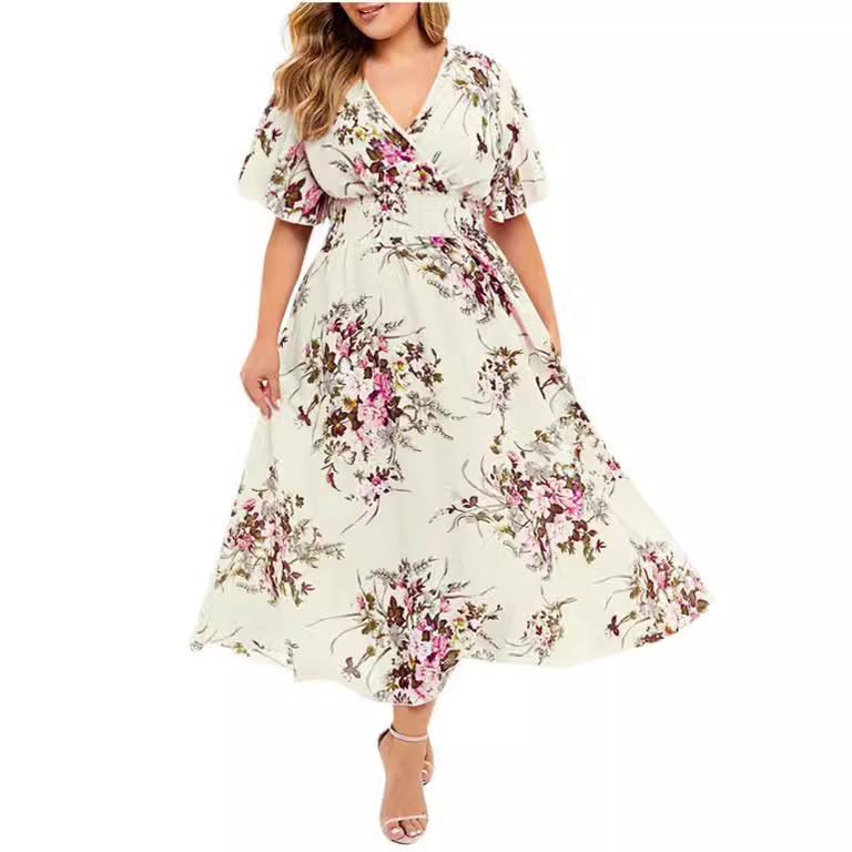 Übergroße Kleider Damen Übergröße Boho Strand Blumen Sommerkleid 2023 Mini Sonnenkleid Damenbekleidung Locker Lässig Langer Rock