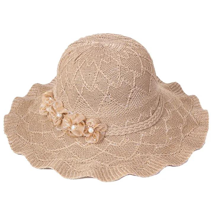WTEMPO Chapeaux de soleil unis avec fleurs pour femmes printemps été à large bord extérieur respirants pliables chapeaux de soleil de plage