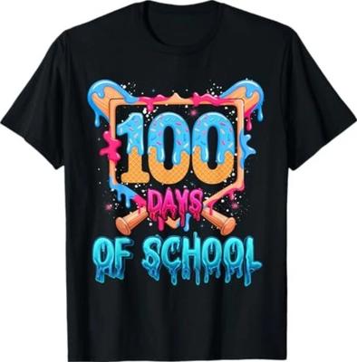 Joyeux 100 Jours d'École Baseball Drip T-shirt 100ème Jour d'École