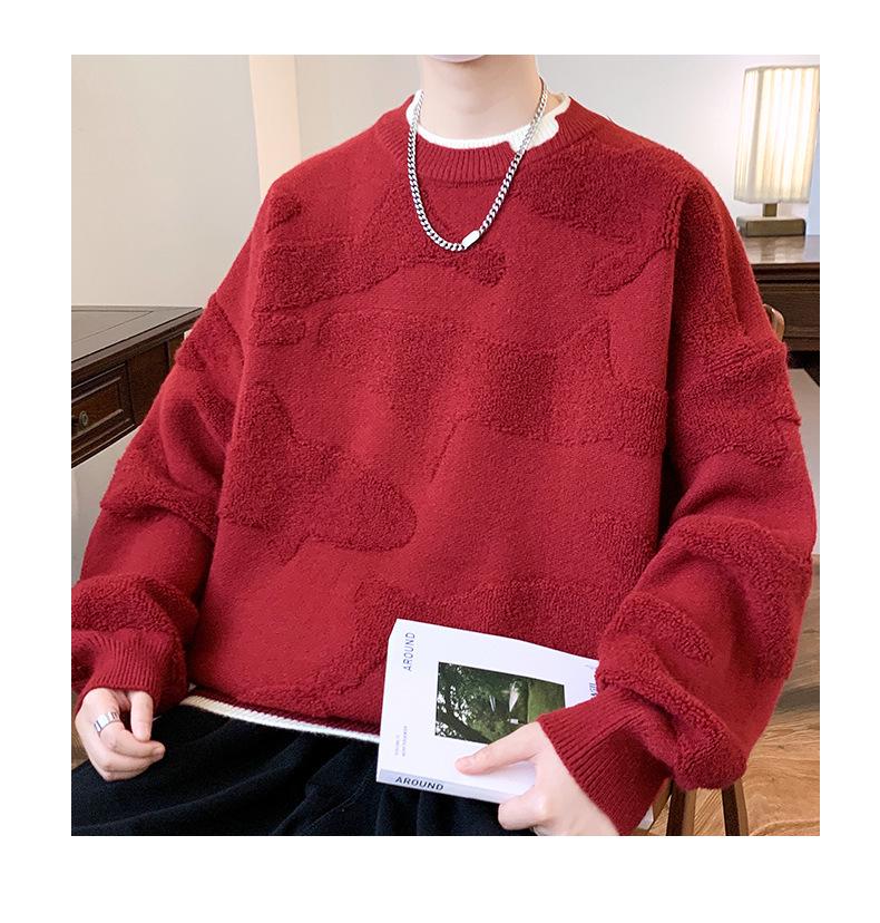 Herren Roter Festlicher Grobstrick Häkelpullover, Winter Zweiteiliger Pullover