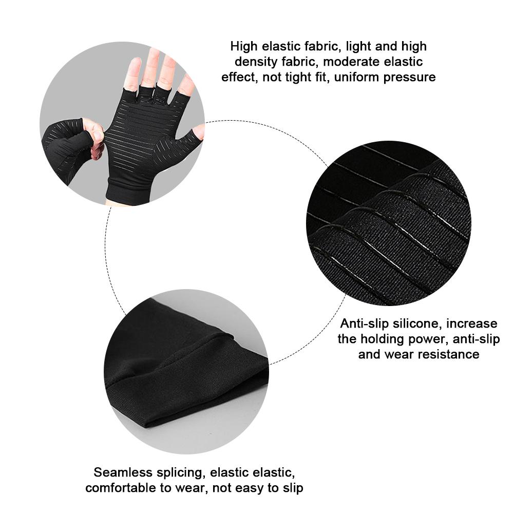 Copper Fiber Half-finger Pressure Gloves Copper Ammonia Knitted Gloves Anti-slip Outdoor Rehabilitation Training Copper Ion Gloves