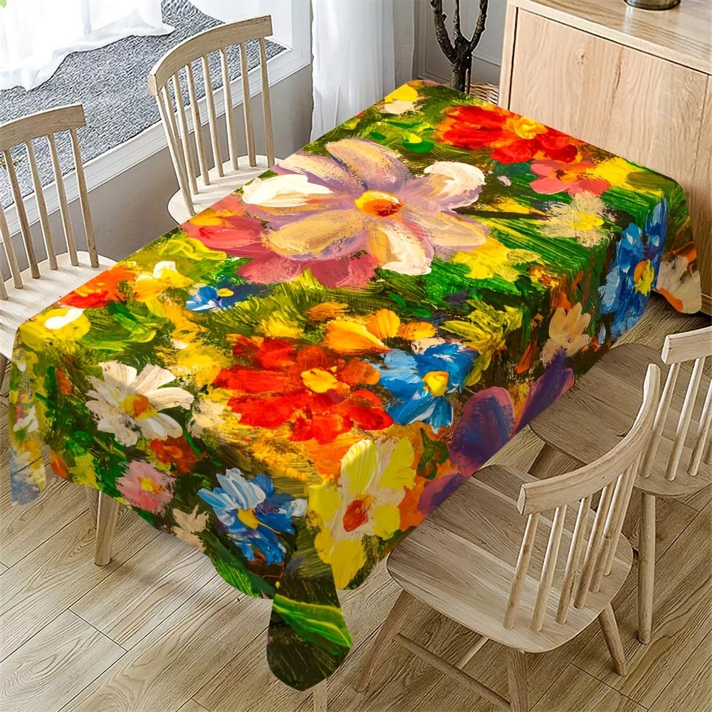 1pc Artistic Elegant Tablecloth, Durable Polyester, Floral Landscape Colorful Oil Painting Art Floral Print Tablecloth, Suitable for Indoor And Outdoo