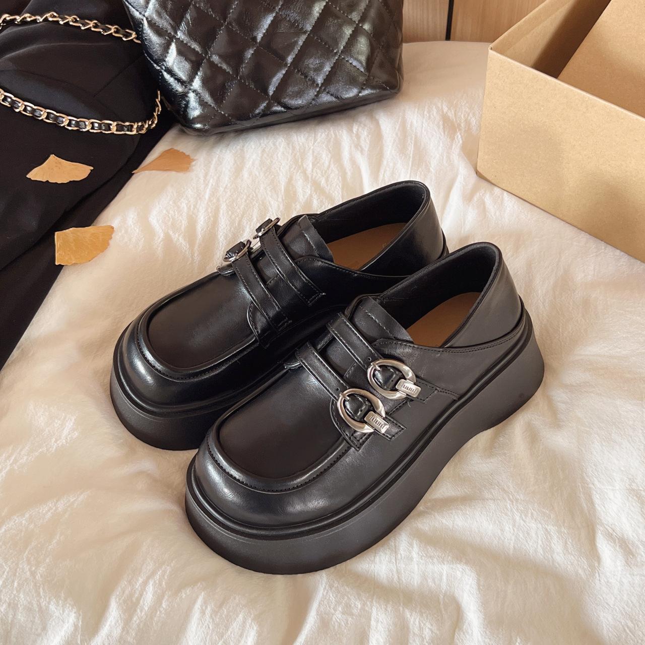 

Ретро-британский стиль, высокие туфли на платформе, женские кожаные туфли 2025 года, универсальная юбка, туфли Мэри Джейн, новинка весны и осени 40 чёрный