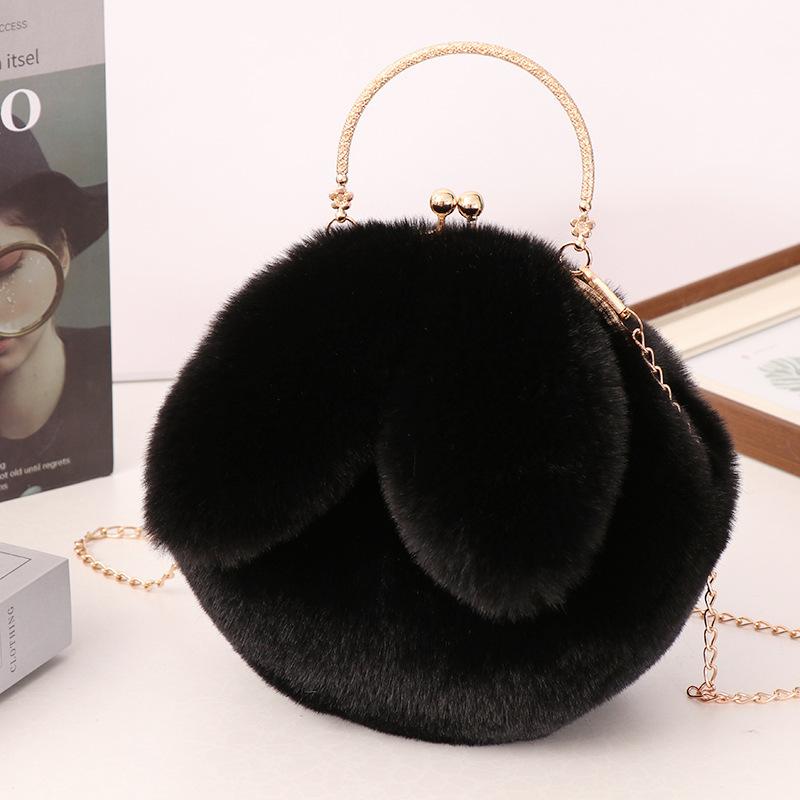 Plush rabbit bag girls oblique cross autumn and winter new chain hand-held hair bag imitation Rex rabbit hair cute clip bag