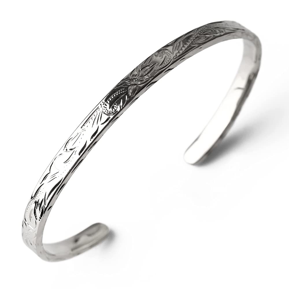 Brand 18K GP Maile Scroll Wave Hawaiian Flat Flat Hawaiian Includes Exclusive Box [BFF] Bangle, Gold, Gold, Bangle, Band, Bracelet, Jewelry, (S (4mm