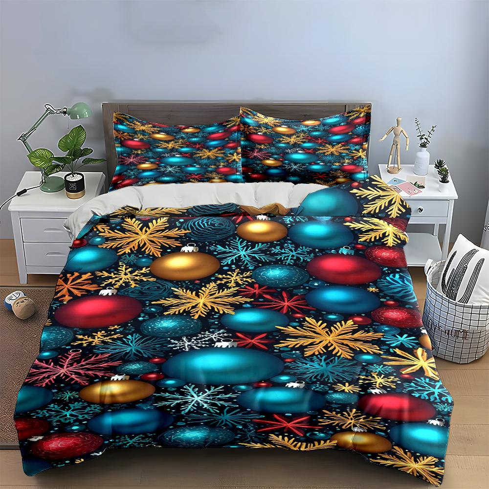 Christmas Ornaments and Snowflakes Bedding Bedding Set (1 Duvet Cover, 2 Pillowcases, Duvet Not Included)