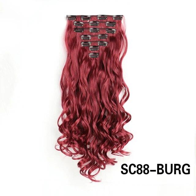 

Длинные вьющиеся волосы для наращивания, 16 клипс, синтетические натуральные волосы для женщин, 7 шт./компл., 24 дюйма, омбре, блондинка, красный, черный, искусственные волосы 24inches