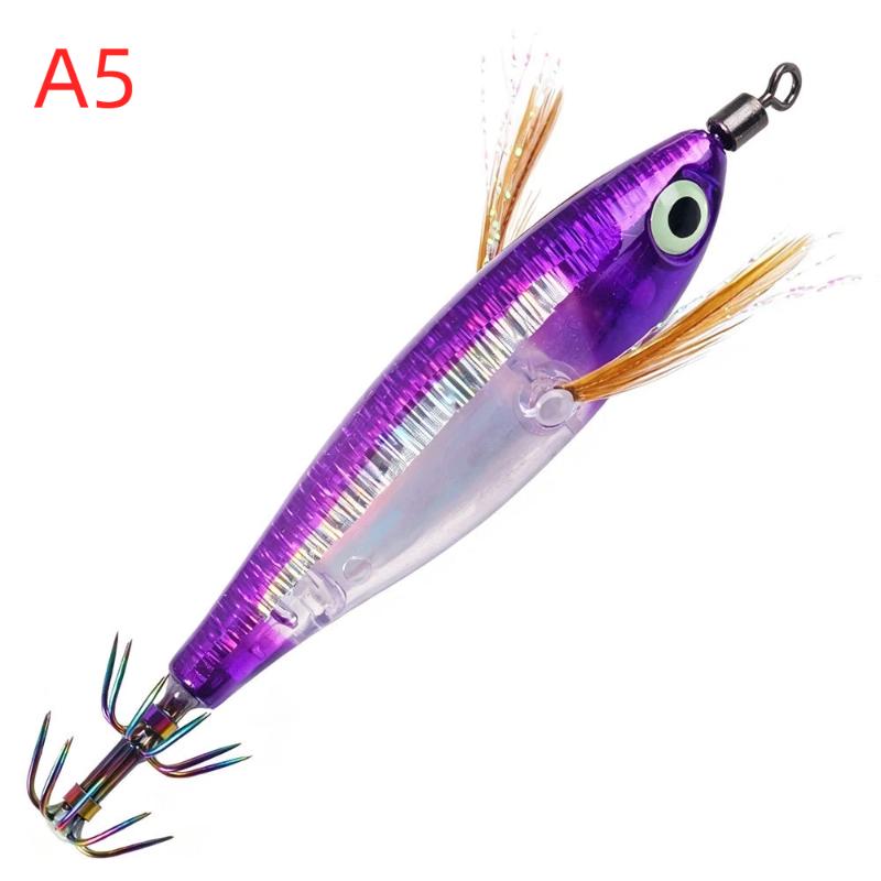 1Pcs Horizontal Octopus Cuttlefish Wood Shrimp Hard Bait Artificial Wobbler With 3D Glow Eyes Squid Jig Fishing Lure