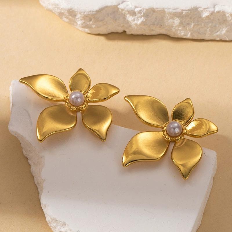 Stainless Steel Flower Drop Earrings for Women Imitating Pearls Light Luxury Exquisite Not Fading Party Jewelry Jewelry Gift New