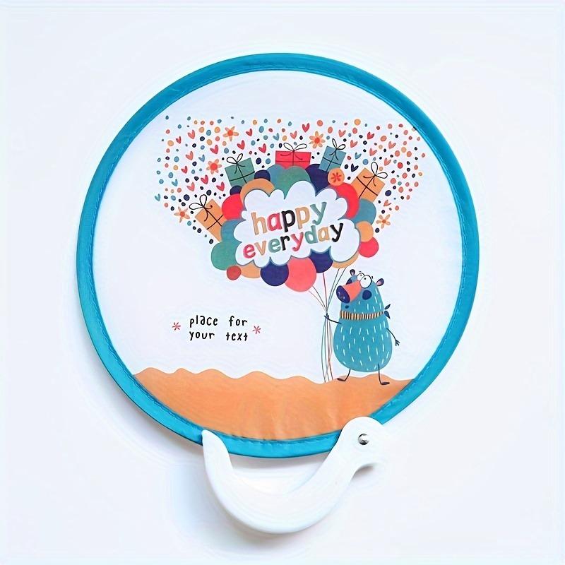Pc Portable Folding Fan With Handle, Cartoon Mini Round Fan, Plastic Summer Accessory, Fancy Style For Creative Party Gift,
