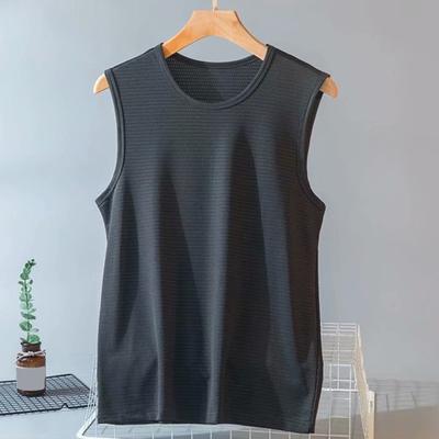Herren Weste, einfarbig, ärmellos, Rundhalsausschnitt, Absorption, dünnes Schweißnetz, schnelltrocknend, lockere Übergröße, Fitnesstraining