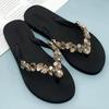 Fashion 2025 Comfortable and Fashionable All-match Beach Shoes Non-slip Soft Bottom Casual Flip-flops Rhinestone Chain Flat Slippers