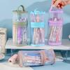 Transparent Two-Way Cylindrical Mesh Pen Holder & Pencil Case