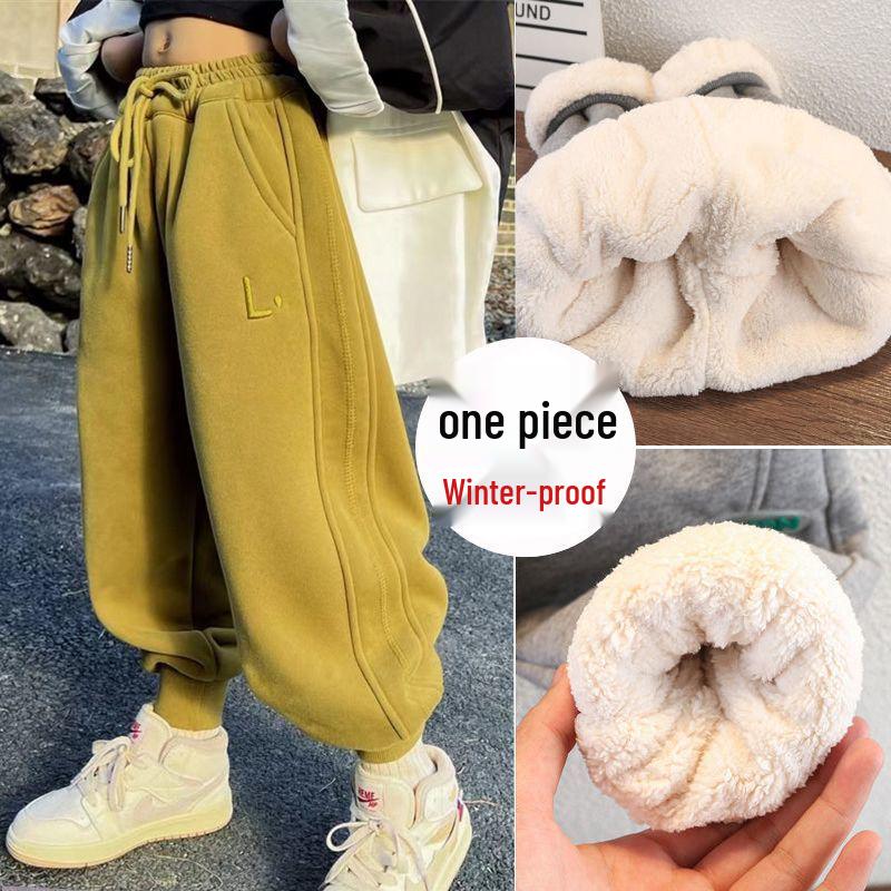 2024 New Style Thickened Fleece Lambswool Sweatpants for Kids: Warm Winter Sports Pants for Girls and Boys