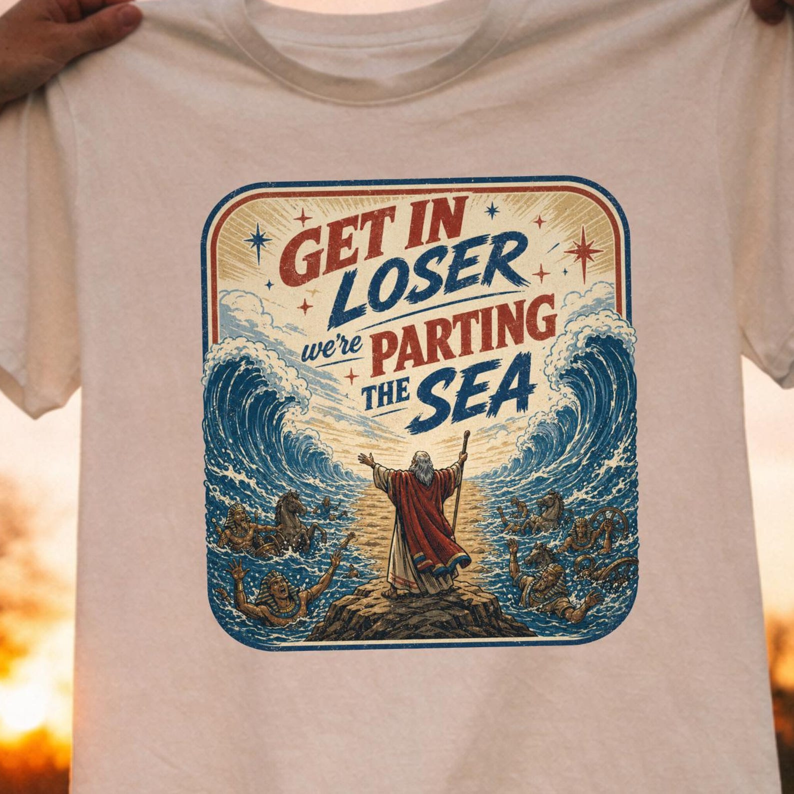 Funny Christian Shirt Get In Loser We re Parting The Sea, Moses Shirt, Biblical Humor Tee, Vintage Retro Religious Gift, Exodus Shirt. 2XL