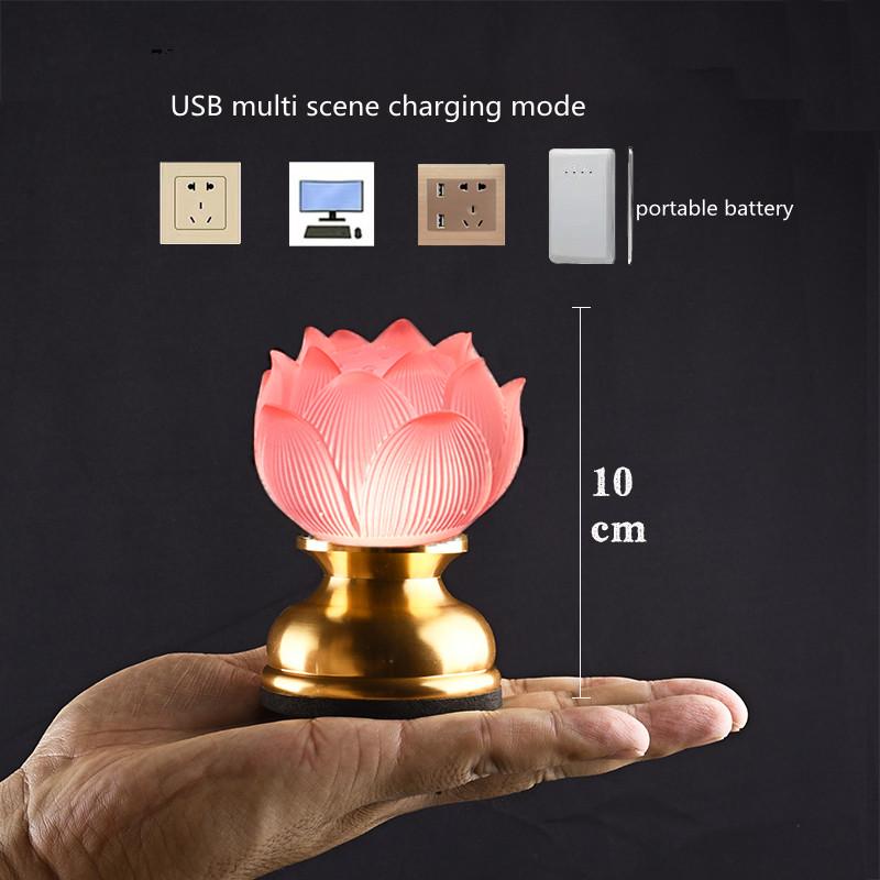 Charge Plug In Coloured Glass Lotus Lamp LED Buddha Lamp God of Wealth Lamp Temple Pray Household Crystal Ever Burning Lamp