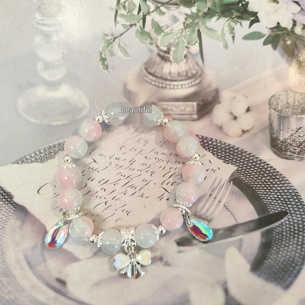 Forest Butterfly Glass Bracelet with Ice-Cracked Flower Beads