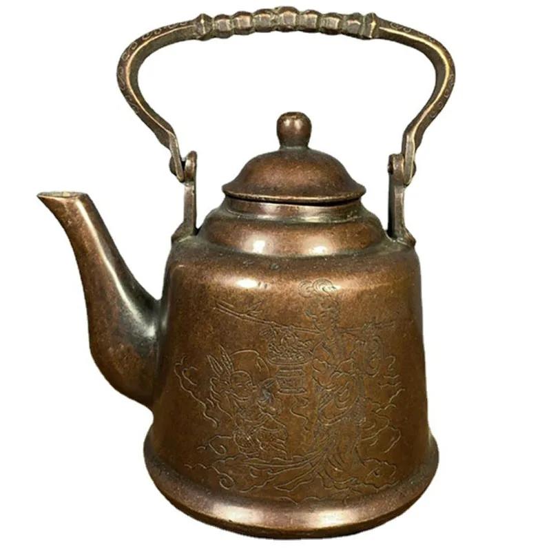 Chinese Teapot Handmade Hot Water Kettle Tea Copper Wine Pot Old Wine Set Antique Burn Kettle Retro Decorative Ornaments Gift