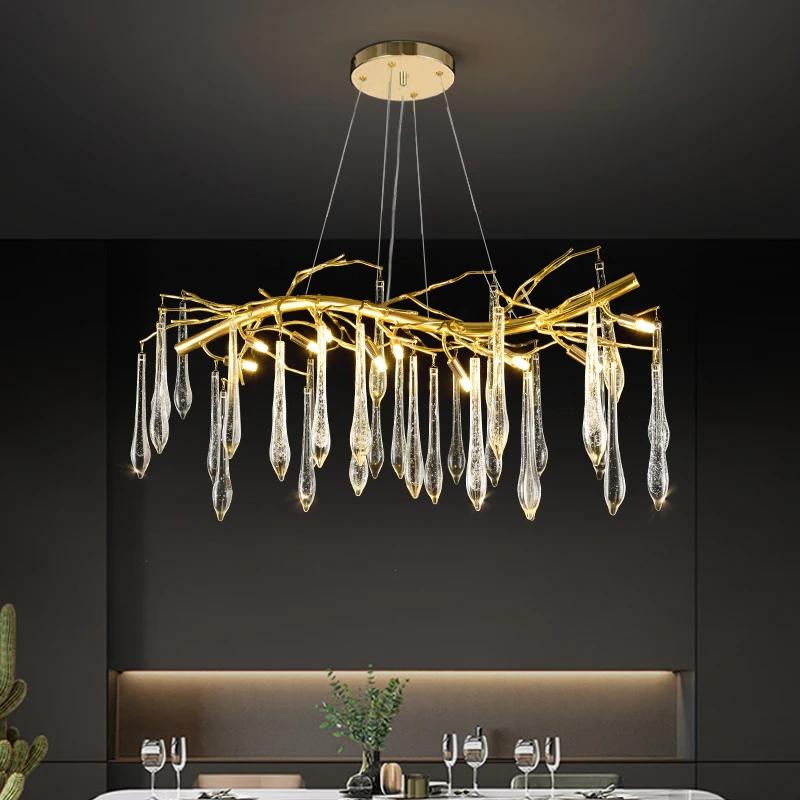 Nordic Luxury Chandelier With Colorful Crystal Branch Design Pendant Lamps Bedroom Restaurant Hotel Kitchen Decoration Lighting