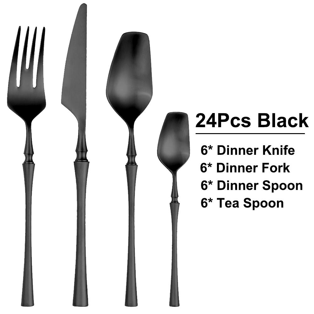 

4/24 шт. золотистые столовые приборы набор матовый полный набор столовой посуды из нержавеющей стали зеркальная черная посуда кухонные ножи ложки и вилки