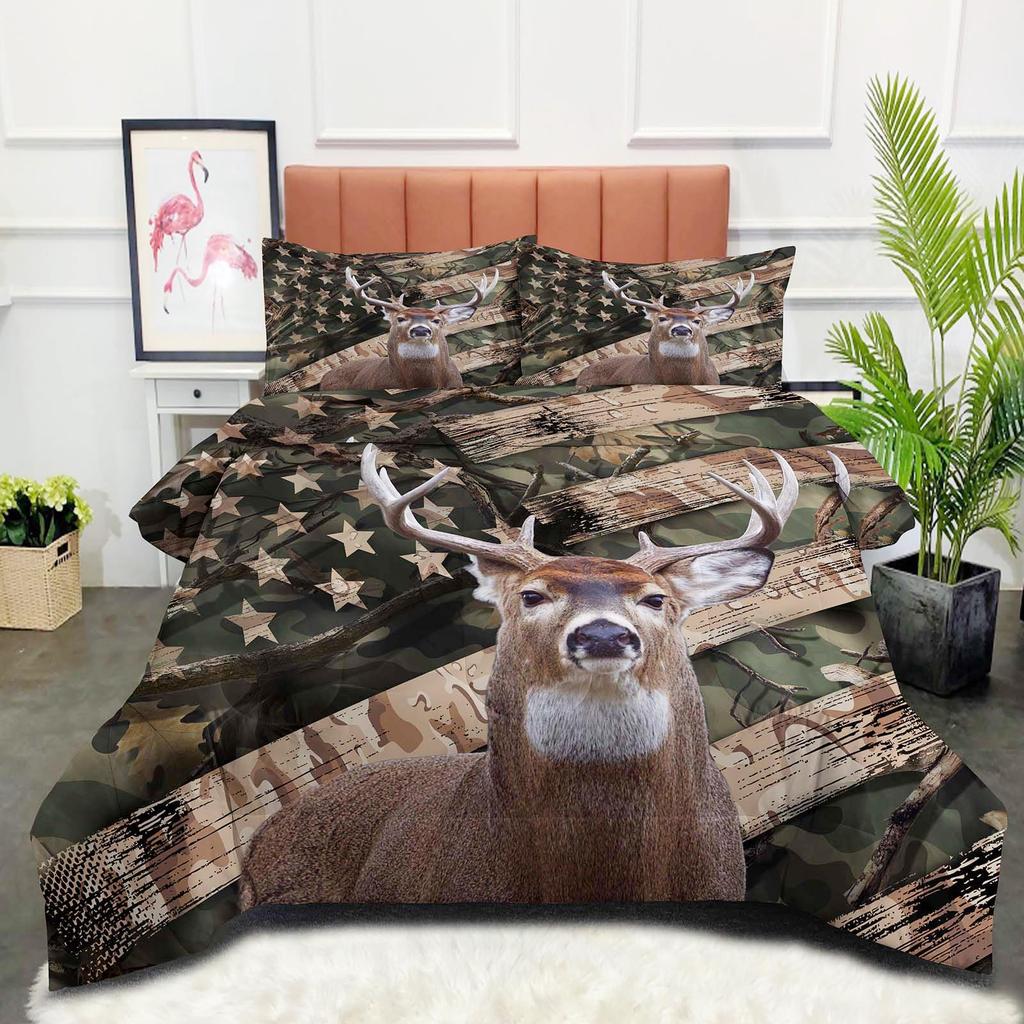 Wild Deer Comforter Sets For Kids Teens,American Flag Camo Bedding Sets Full Size Comforter Sets With 1 Comforter 2 Pillowcase