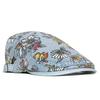 Peony Flower Washed Denim Beret Women's Printed Cap Painters Hat Newsboy Cap
