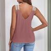 Fashionable Women's Solid Color Casual Lace  Stitching Vest T-shirt Top