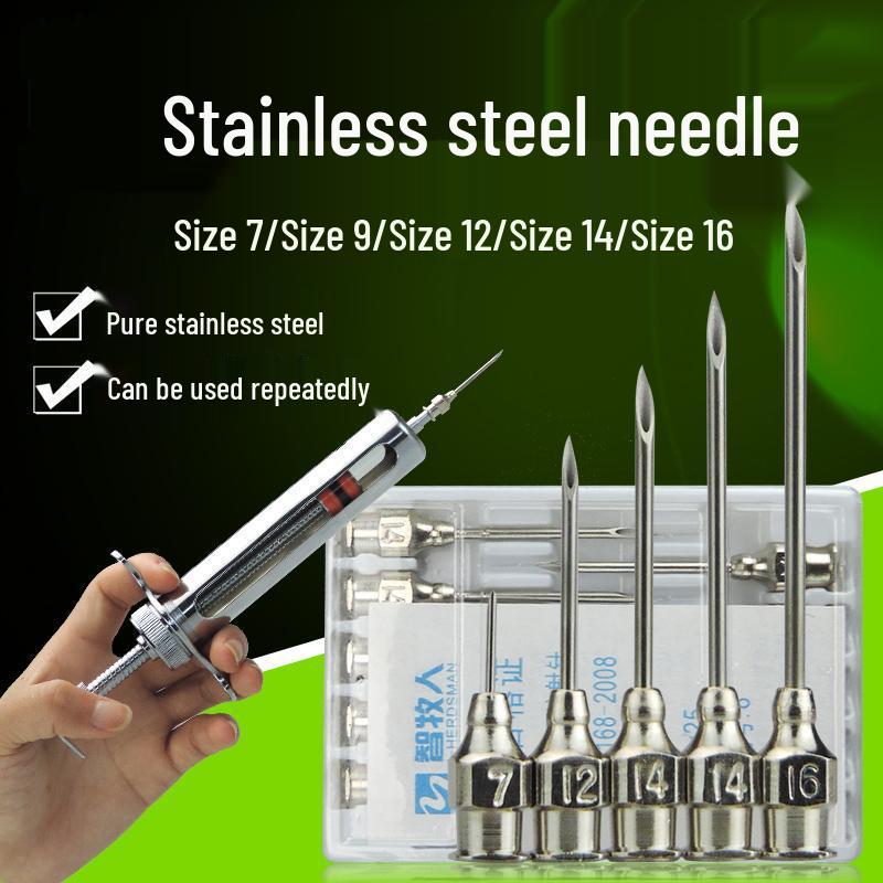 Veterinary Stainless Steel Animal Injection Needle for Pigs, Cattle, Sheep - Metal Syringe for Vaccinations