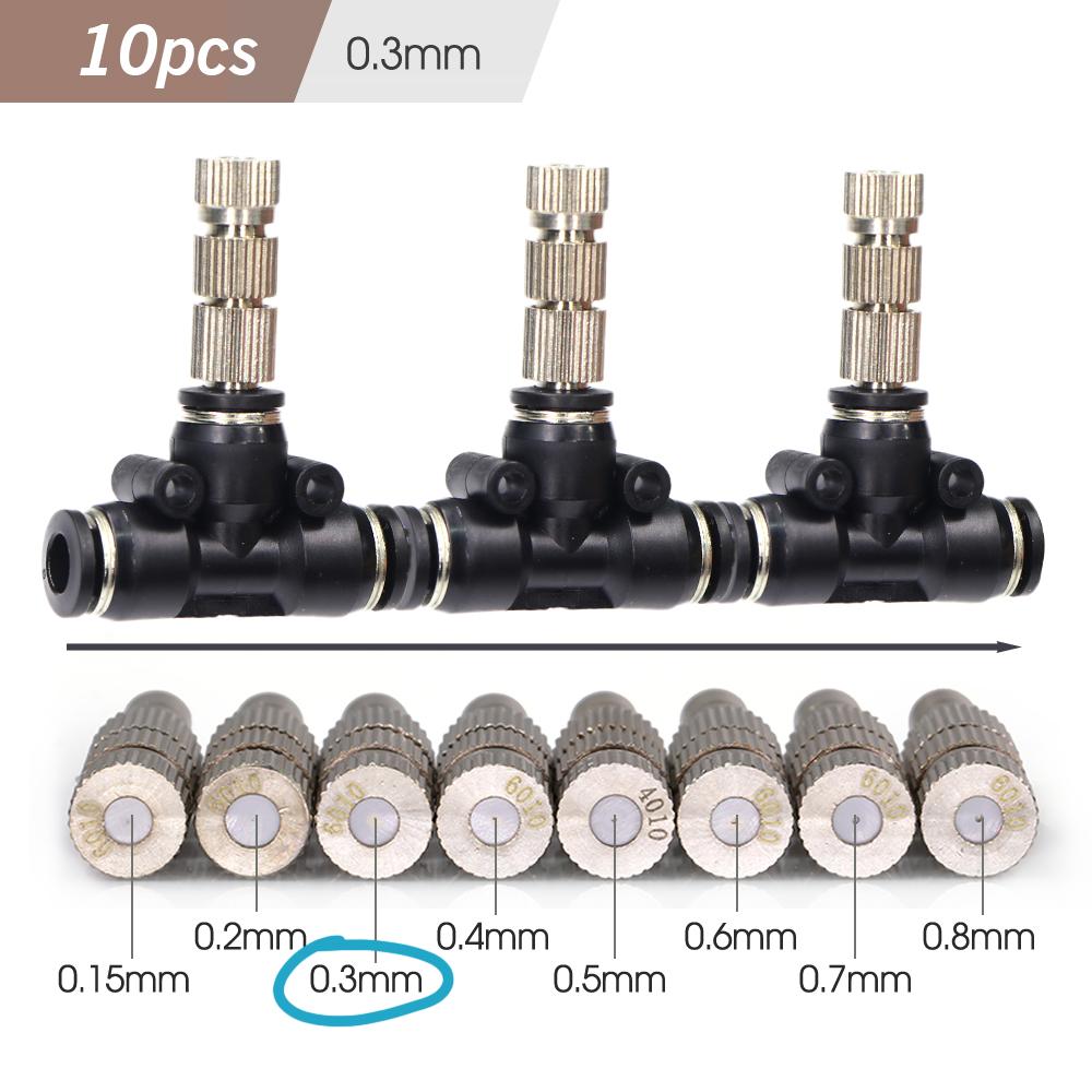 0.15-0.8mm Tee Low-pressure Misting Nozzles Garden Irrigation Atomization Sprayers Built-in Filter Screen Quick Insert Slip Lock