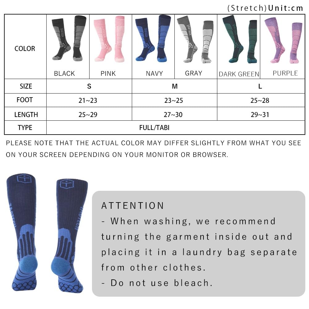 TaoTech Socks for Outdoor and Thick Acrylic Graduated Cold Odor 1 Pair Dark Snowboarding, Sports, Skiing, Activities, Hiking, Fiber, Compression,
