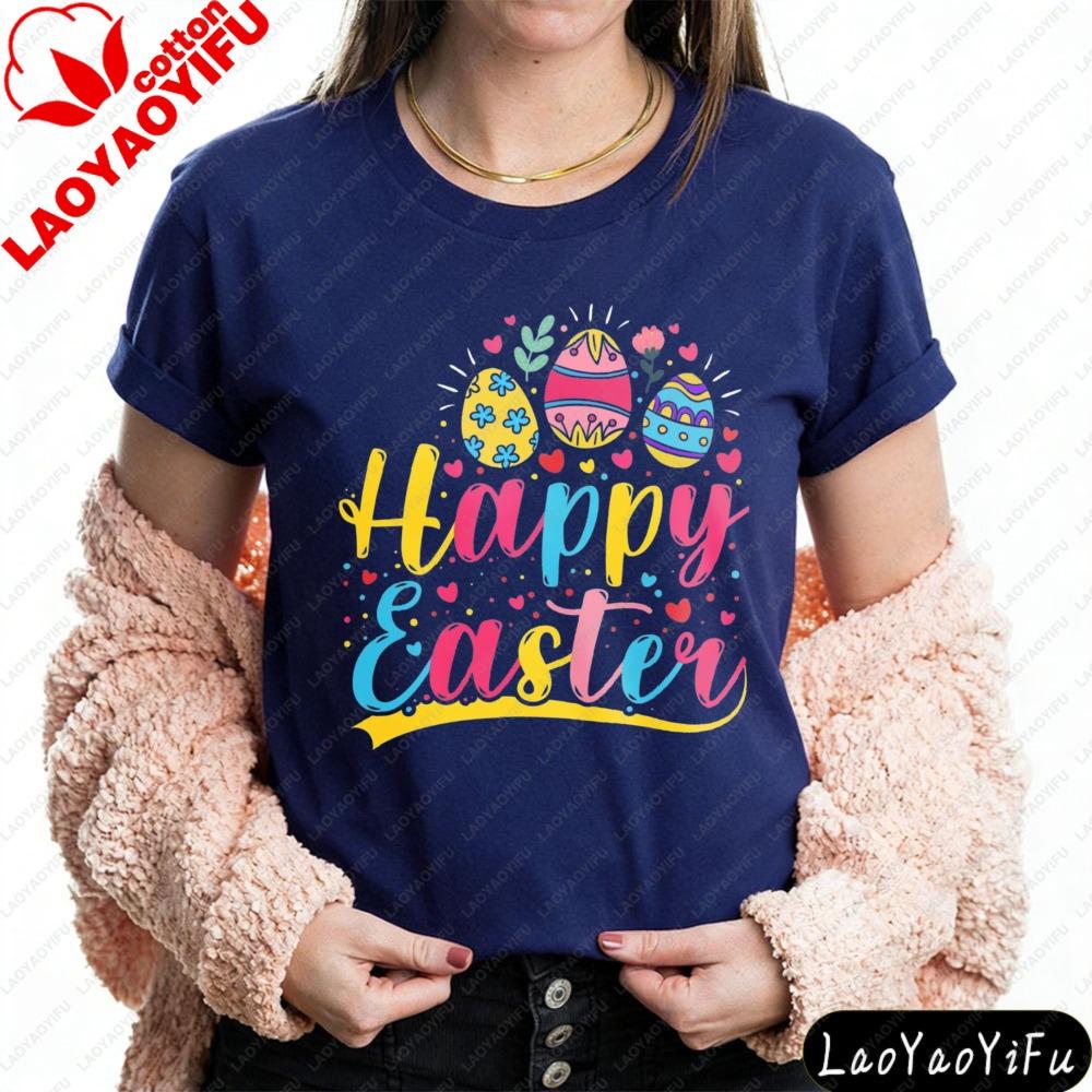 Easter Vibes Shirt Colorful Bunny and Floral Egg Design T Shirt Women Tops Ropa Mujer Tees Short Sleeve Summer Clothes
