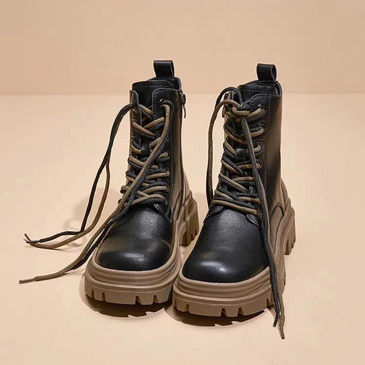 2025 New Spring British Style Women's Boots Thick Sole British Style Simple Women's Shoes