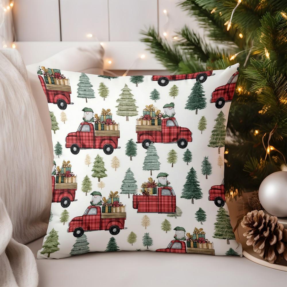 Home Decor Charming Fawn with Holly Wreath Pillow Cover Pattern Cushion Cover Suitable for Sofa Bedroom Car Pillow Cover