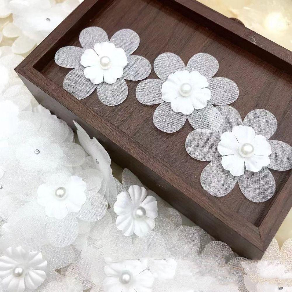 30PCS Handmade Organza Flowers Applique Pearls Clothes Patches  for Clothes Bag Hair Clips