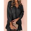 2025 Spring Thin Solid Color and V-neck Dress Women's European and American Leisure Loose Layered High Waist Knee-Length Skirt Women