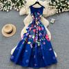 Fashion Jaquard Floral Print Long Dress for Women Summer Autumn Sleeveless Vest Tank A Line Holiday Midi Dresses Office Lady