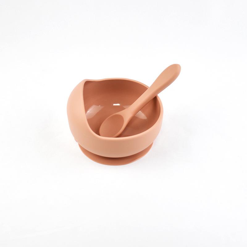 Bol din silicon pentru bebeluși, antrenament pentru auto-hrănire, bol melc, set cu ventuză anti-cădere pentru sugari, cu set de lingură, veselă pentru hrănirea copiilor