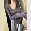 Pink collar pure want to wear knitted sweater women's autumn large size slightly fat mm thin bottoming shirt