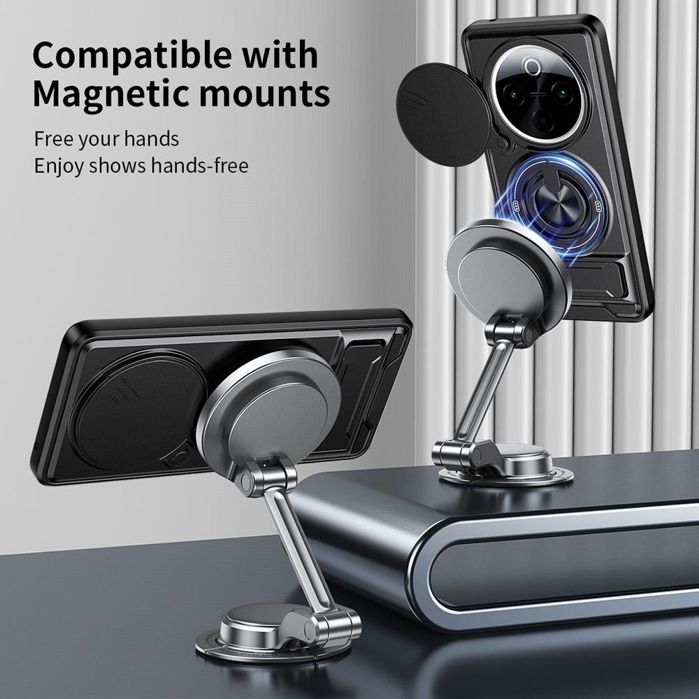 KEYSION Magnetic Phone Case for IQOO Z10 5G Slide Camera Protection Upright Kickstand 360° Ring Shockproof Cover for IQOO Z10