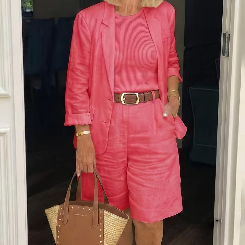 Spring And Summer New Women'S Clothing And Cardigan Top Shorts Small Suit Two-Piece Set