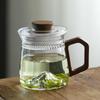 Walnut Handle Mountain View Heat-Resistant Glass Tea Infuser Cup with Crescent Filter
