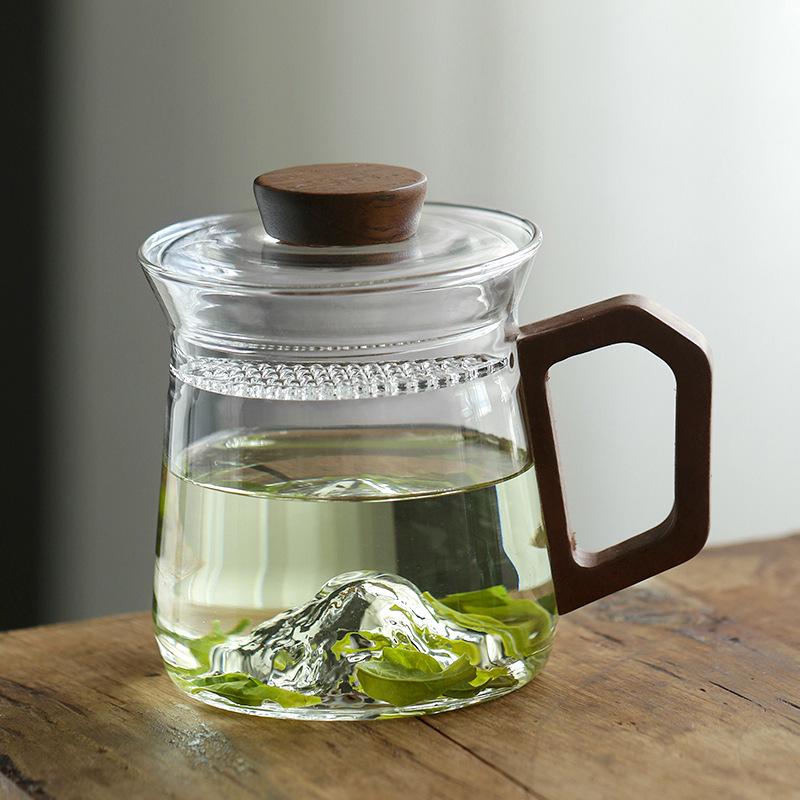 Walnut Handle Mountain View Heat-Resistant Glass Tea Infuser Cup with Crescent Filter 401-500ml прозрачный