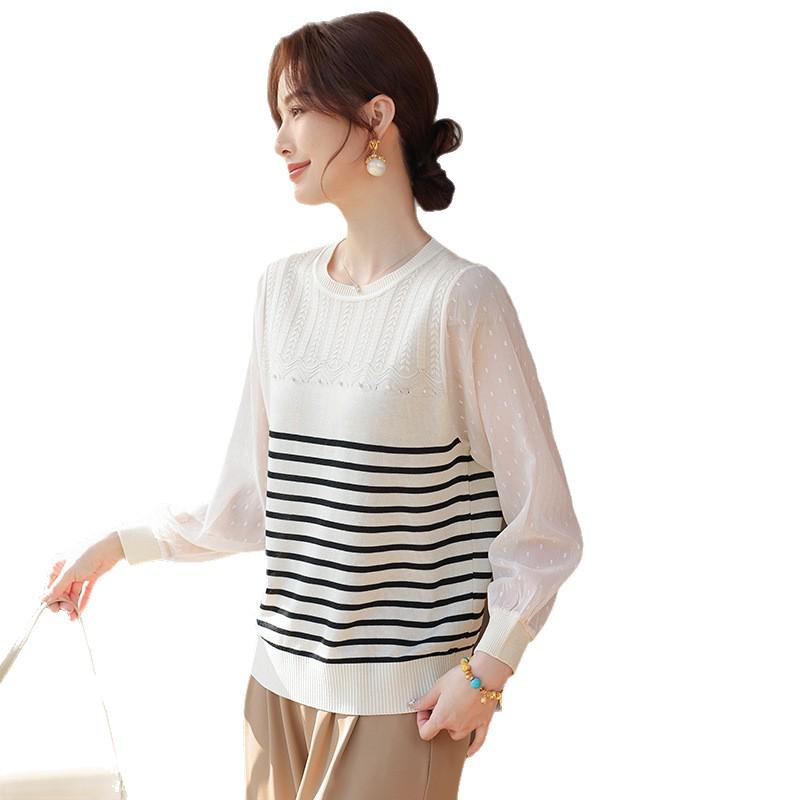2026 Spring & Autumn Chiffon Knit Top: Stylish, Age-Defying Fashion for Middle-aged & Elderly Mothers