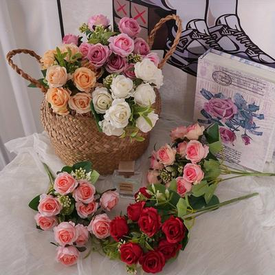 1BUNCH/10 Head Romantic Artificial Roses, Fragrant Concubine Bouquet Wedding DIY Party Home Decoration