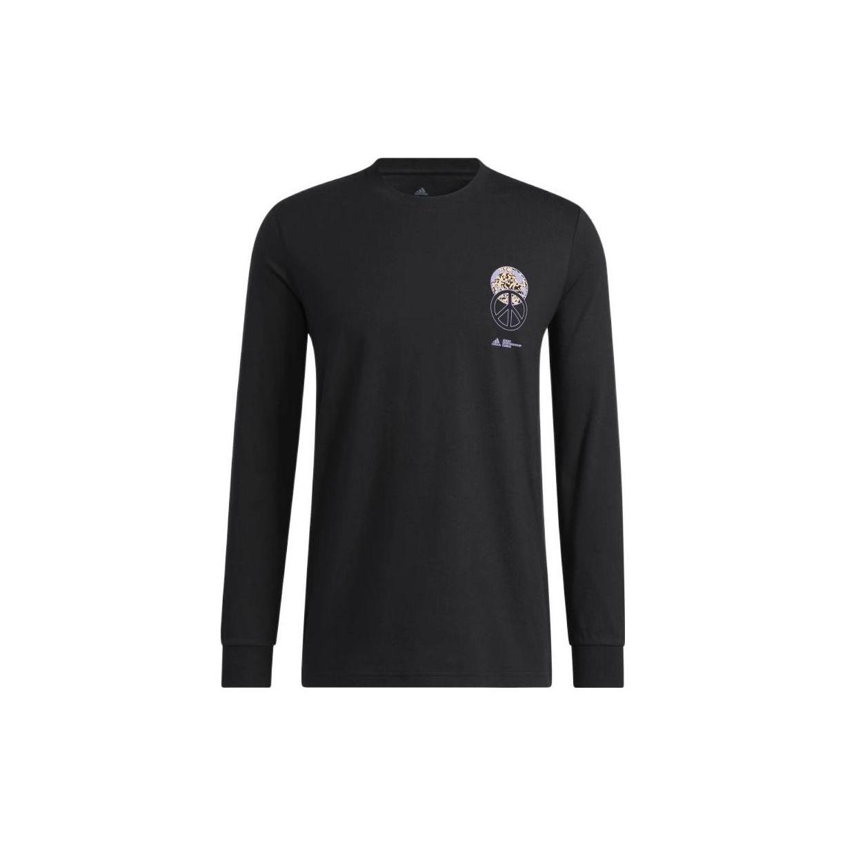 Men s adidas Back Alphabet Printing Cotton Knit Round Neck Pullover Long Sleeves Black T-Shirt HC7567 XL