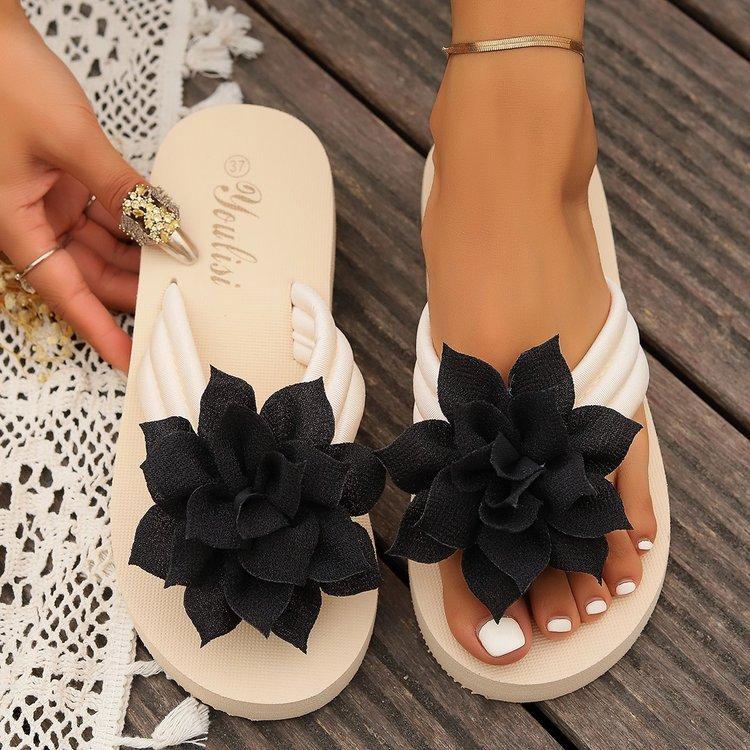 Fashion 2025 Fashion Flower Decor Flip Flops Women Summer Beach Non Slip Platform Slippers Woman Lightweight Flat Heels Clip Toe Sandals