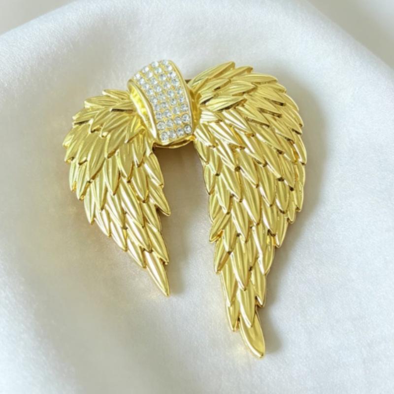 Unisex Alloy Feather Wings Brooch with Shiny Rhinestone Trendy Lapel Pin for Party Banquet Outfit Jewelry Accessory