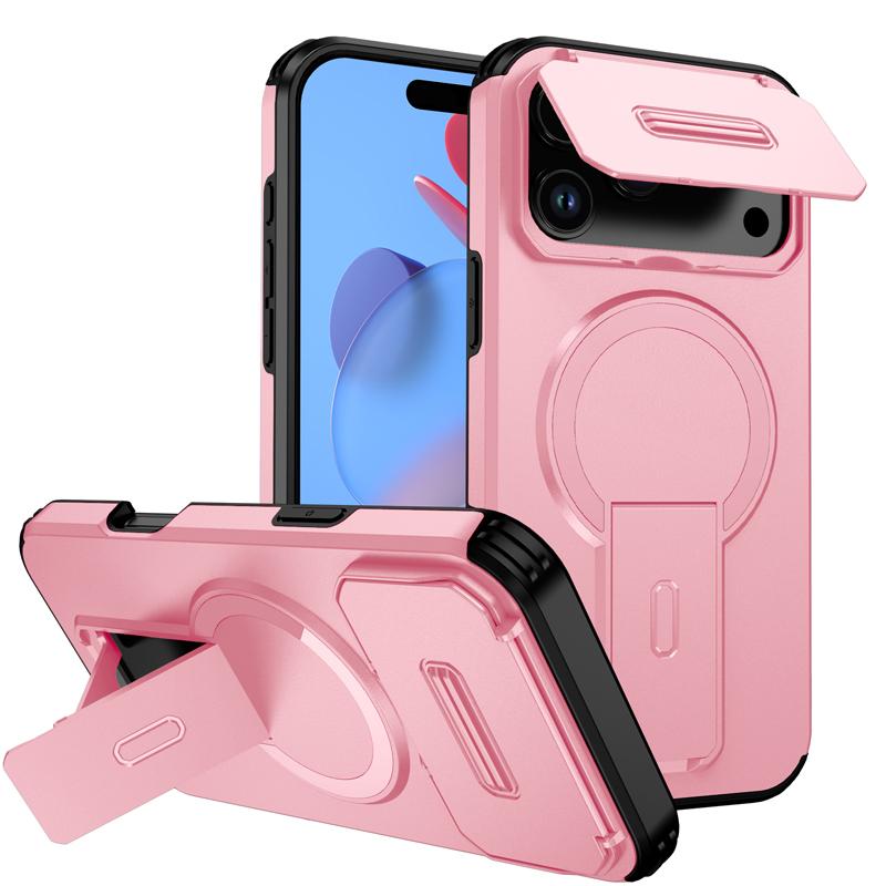 

Heavy-Duty Armor Magnetic Stand Case For iphone 17 17Pro 16 15 Pro Max For Magsafe Wireless Charging Business Rugged Phone Cover iPhone17 Pro розовый